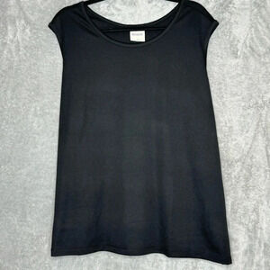 Bedford Fair 2X Tank Top Shirt Black Solid Sleeveless Round Neck Polyester Women